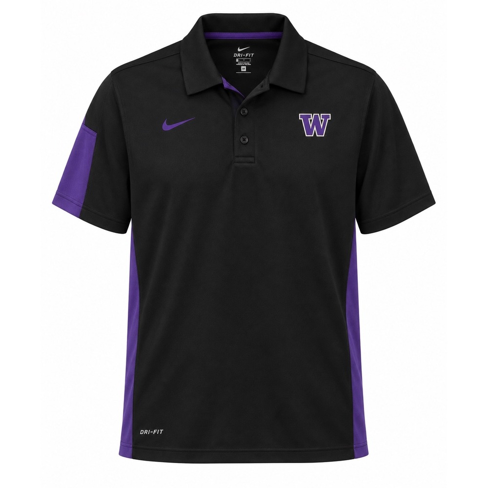 Nike Washington Huskies Dri-FIT Polo Shirt Mens XL Black Purple NCAA Golf Dawgs!